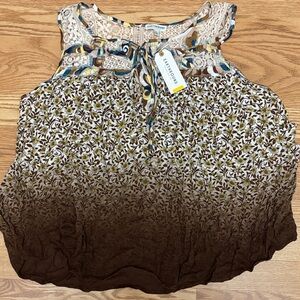 EARTHBOUND Brown and Cream Floral Lace-Trim Camisole